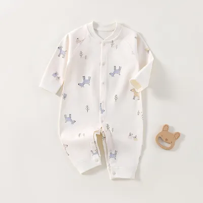 Kids Baby Fashion Cute Printed Long-Sleeve Cotton Jumpsuit Neutral Single-Breasted