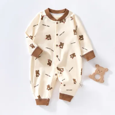 Kids Baby Fashion Cute Printed Long-Sleeve Cotton Jumpsuit Neutral Single-Breasted