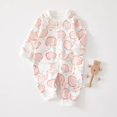 Kids Baby Fashion Cute Printed Long-Sleeve Cotton Jumpsuit Neutral Single-Breasted