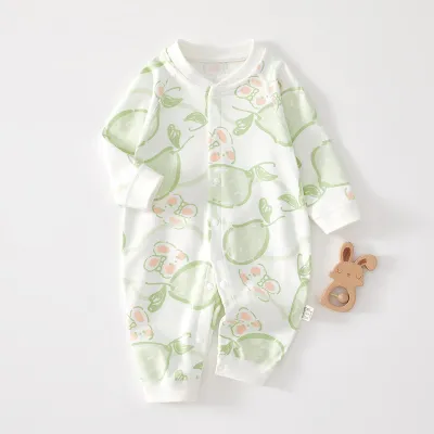 Kids Baby Fashion Cute Printed Long-Sleeve Cotton Jumpsuit Neutral Single-Breasted