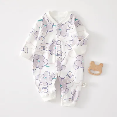 Kids Baby Fashion Cute Printed Long-Sleeve Cotton Jumpsuit Neutral Single-Breasted