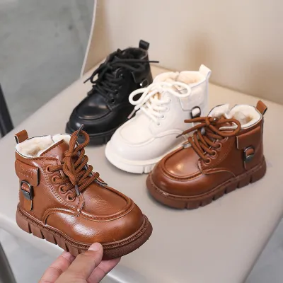 Kids Boys And Girls Fashion Casual Solid Color Winter Fleece-Lined Warm Snow Boots