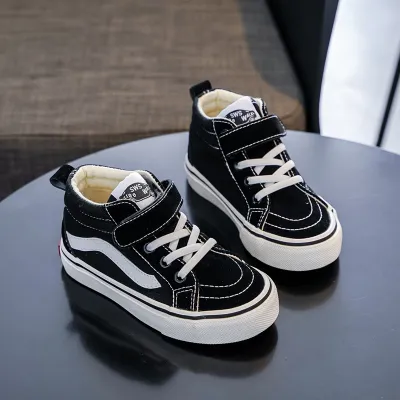 Kids Boys Girls Spring Autumn Plaid Canvas High Top Velcro Sneakers