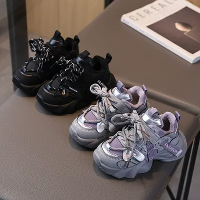 Kids Boys And Girls Fashion Casual Winter Fleece-Lined Thick Sole Lace-Up Sneakers