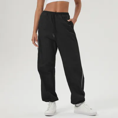 Women Casual Contrast Drawstring Pocket Loose Sports Pants