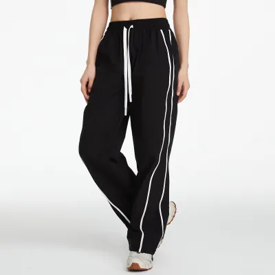 Women Casual Contrast Color High Waist Straight Loose Sports Pants
