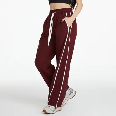 Women Casual Contrast Color High Waist Straight Loose Sports Pants