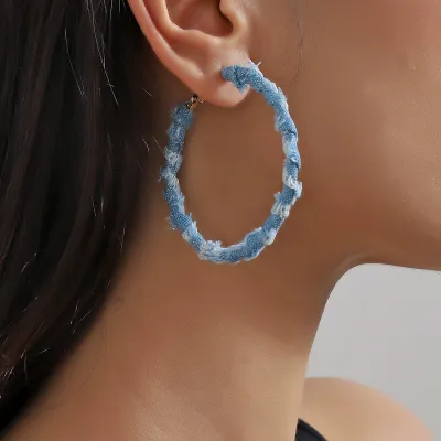 Women Fashion Retro Exaggerated Denim Fabric Earrings