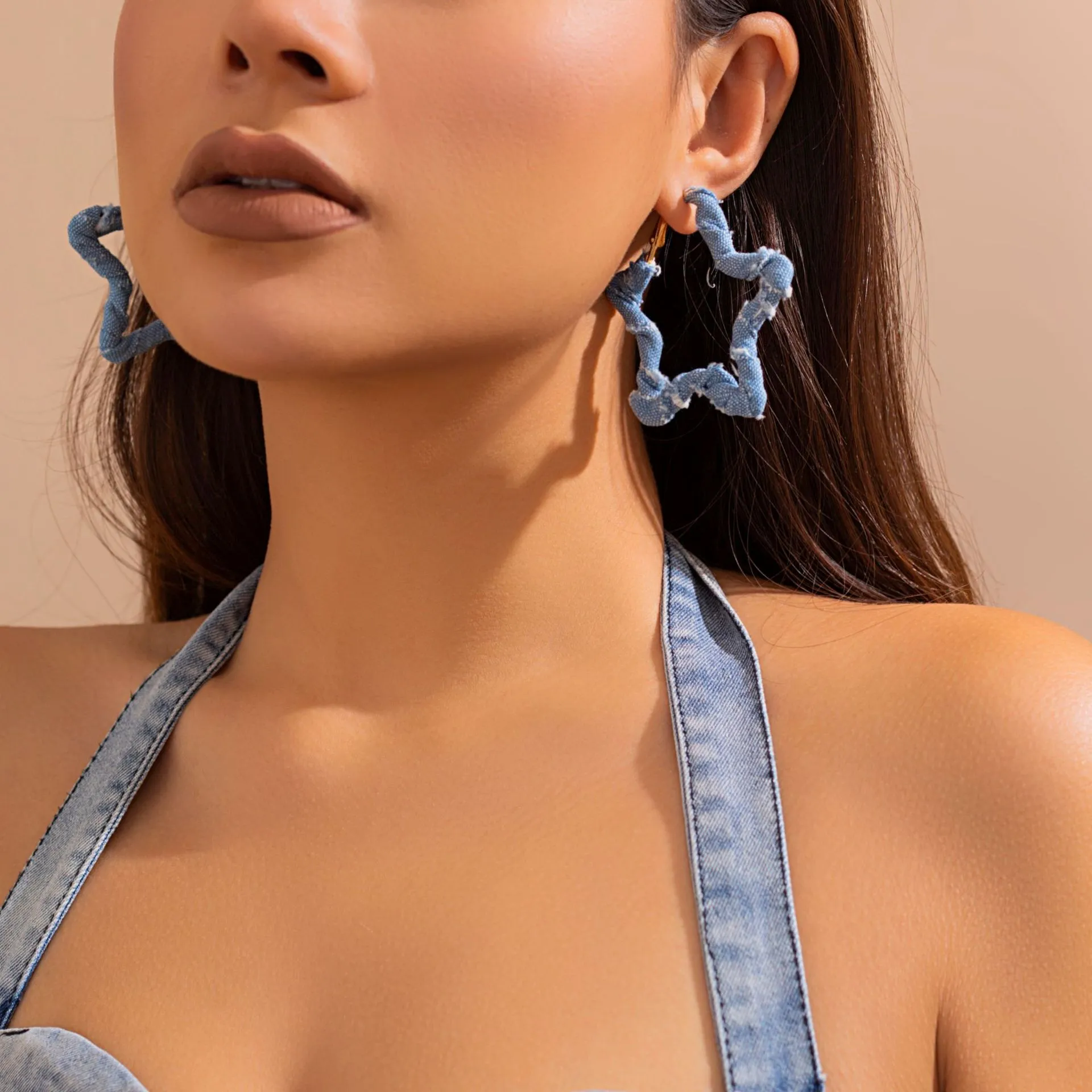 Valentine Geometric Denim Earrings