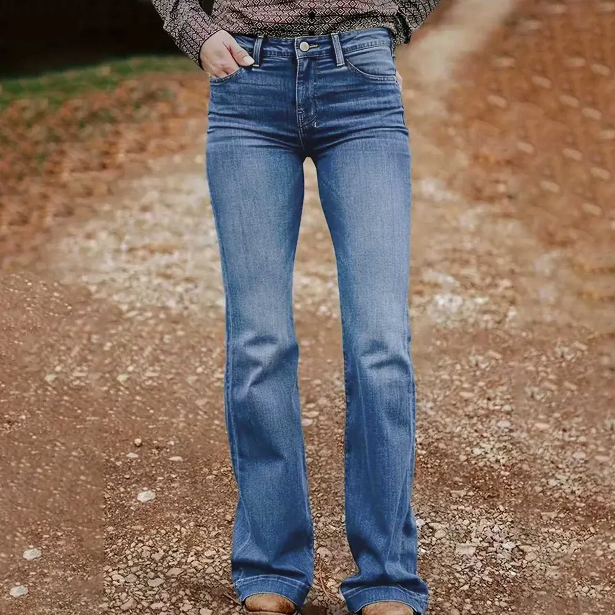 Women Fashion Casual Pocket Embroidered Stretch Bootcut Jeans