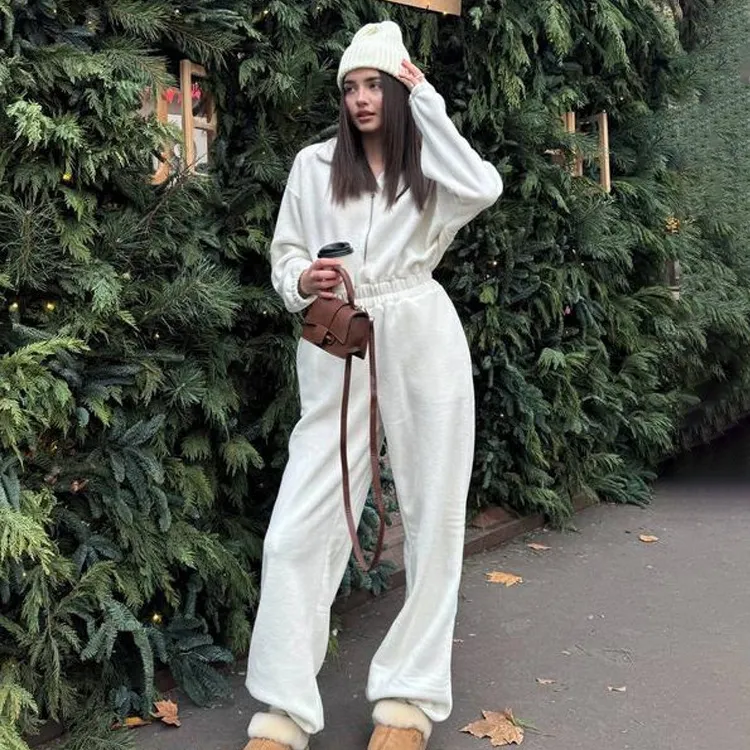 Women Fashion Casual Solid Color Lapel Long-Sleeve Jumpsuits