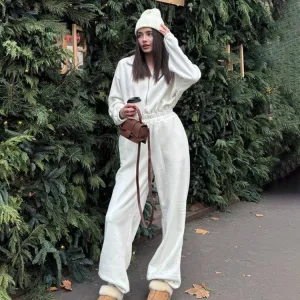 Women Fashion Casual Solid Color Lapel Long-Sleeve Jumpsuits
