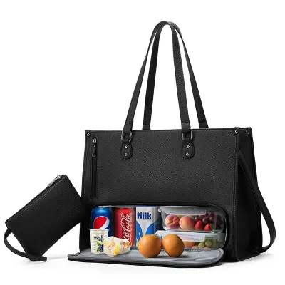 Women Fashion Solid Color Large Capacity Tote Bag Two-Piece Set PU