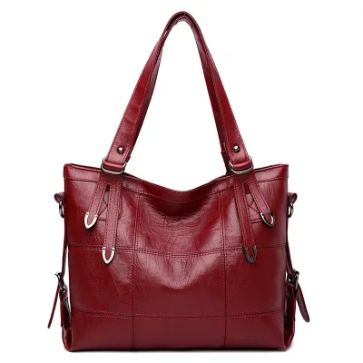 Women Fashion Casual Solid Color PU Soft Leather Large Capacity Water-Repellent Tote Bag