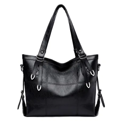 Women Fashion Casual Solid Color PU Soft Leather Large Capacity Water-Repellent Tote Bag