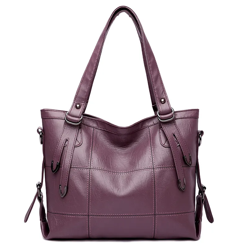Women Fashion Casual Solid Color PU Soft Leather Large Capacity Water-Repellent Tote Bag