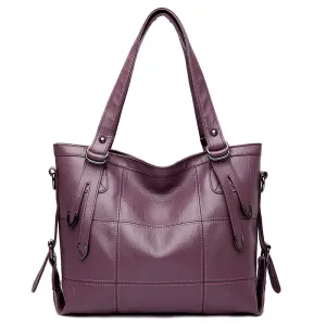 Women Fashion Casual Solid Color PU Soft Leather Large Capacity Water-Repellent Tote Bag