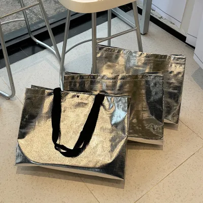 Fashion Large Capacity Silver Woven Shopping Bag