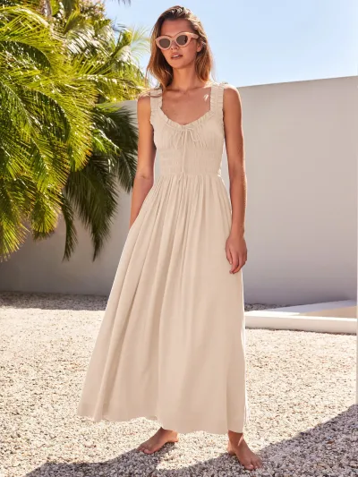 Women Casual Solid Vacation Maxi Dress French Style