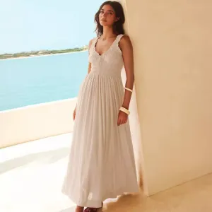 Women Casual Solid Vacation Maxi Dress French Style
