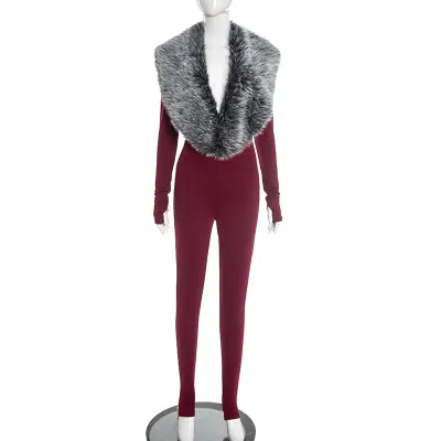 Women Fashion Sexy Plush Long Sleeve Jumpsuits