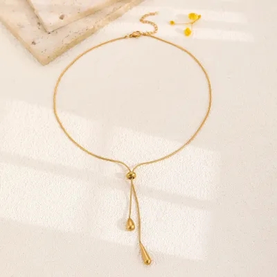 Women Fashion Simple Gold Water Drop Pendant Alloy Necklace
