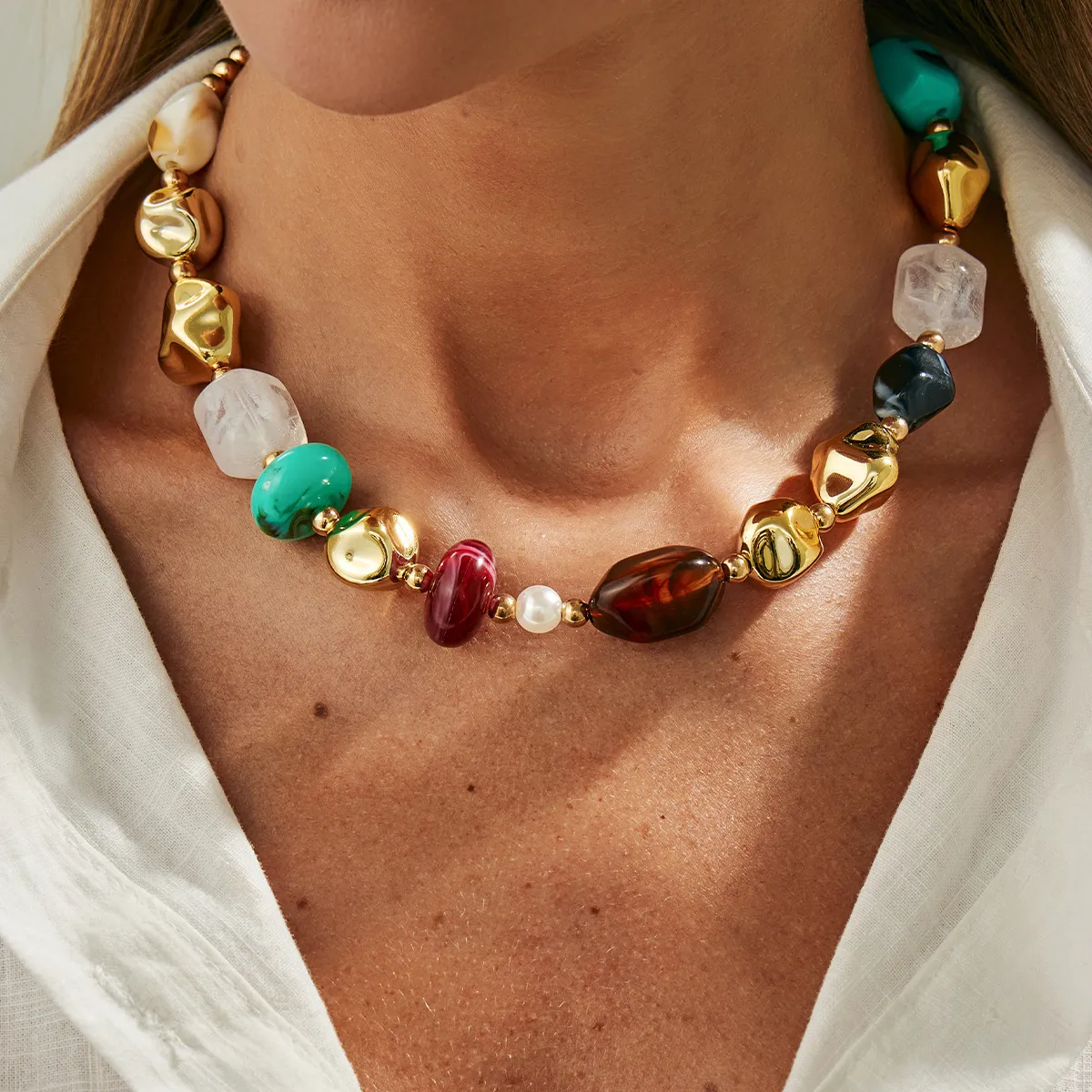 Women's Fashion Boho Beaded Resin Necklace With Drop Shape