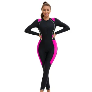 Women Colorblock Long-Sleeve Zipper Racing One-Piece Swimsuit