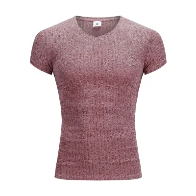Men Fashion Casual Solid Color V-Neck Short Sleeve Slim Fit Cotton Blend T-Shirt