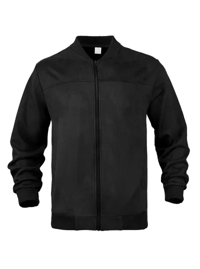 Men Punk Suede Zipper Jacket with Stand Collar