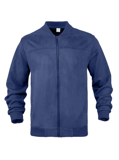 Men Punk Suede Zipper Jacket with Stand Collar