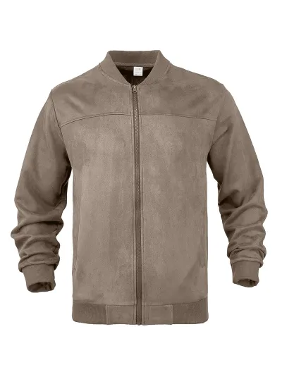 Men Punk Suede Zipper Jacket with Stand Collar