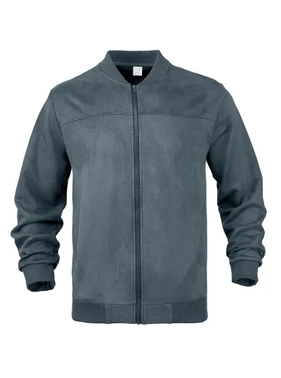 Men Punk Suede Zipper Jacket with Stand Collar