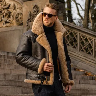 Men Fashion Casual Faux Leather Fleece-Lined Thickened Jacket