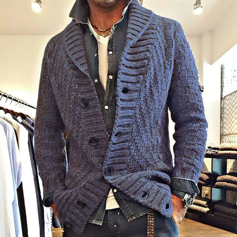 Men Fashion Casual Autumn Winter Solid Color Lapel Knitted Cardigan Coat