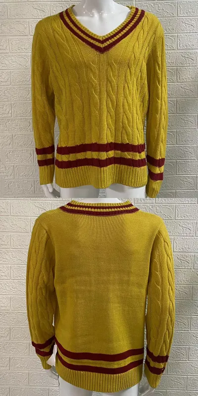 Men Fashion Casual Color Block V-Neck Long Sleeve Knitted Sweater