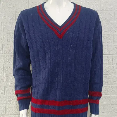 Men Fashion Casual Color Block V-Neck Long Sleeve Knitted Sweater