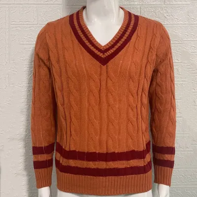 Men Fashion Casual Color Block V-Neck Long Sleeve Knitted Sweater