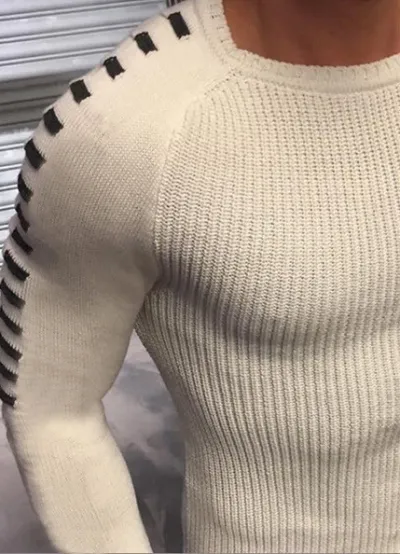 Men Fashion Casual Solid Color Autumn Winter Slim-Fit Long-Sleeve Knitted Sweater
