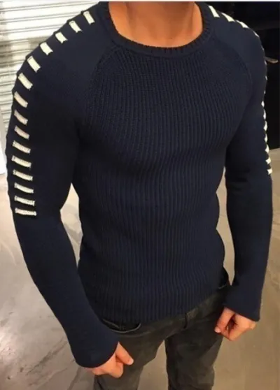Men Fashion Casual Solid Color Autumn Winter Slim-Fit Long-Sleeve Knitted Sweater