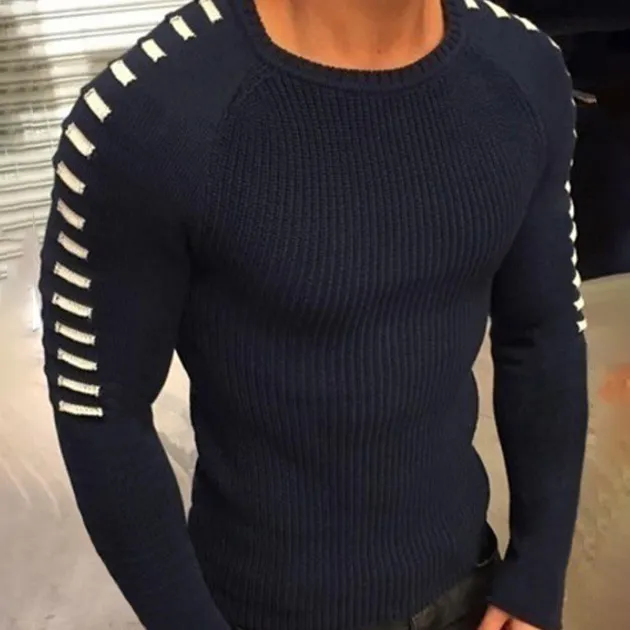 Men Fashion Casual Solid Color Autumn Winter Slim-Fit Long-Sleeve Knitted Sweater