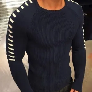 Men Fashion Casual Solid Color Autumn Winter Slim-Fit Long-Sleeve Knitted Sweater