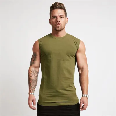 Men Fashion Simple Solid Color Cotton Sleeveless Tank Top