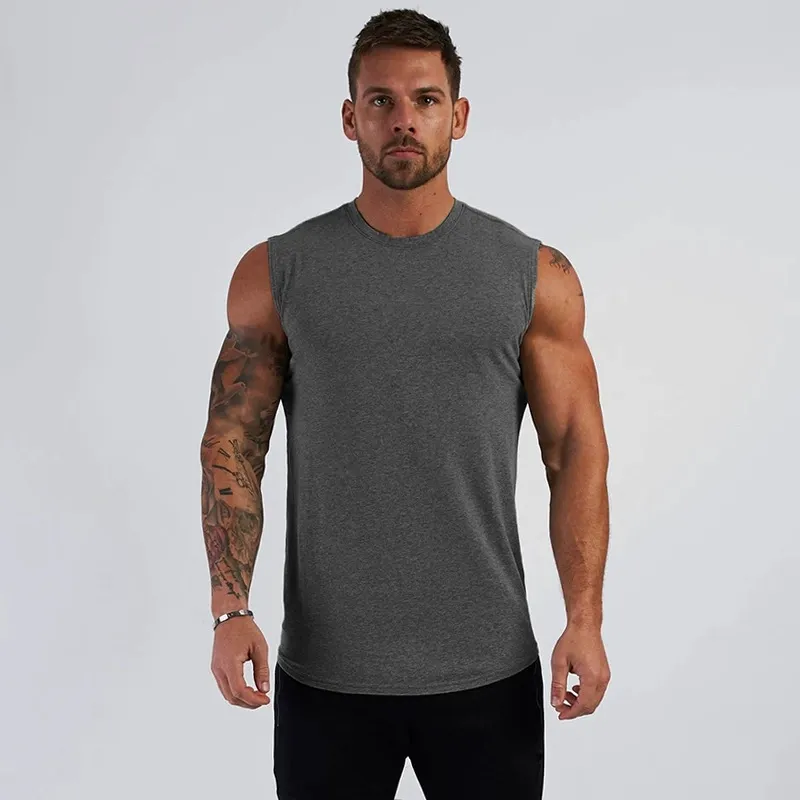 Men Fashion Simple Solid Color Cotton Sleeveless Tank Top