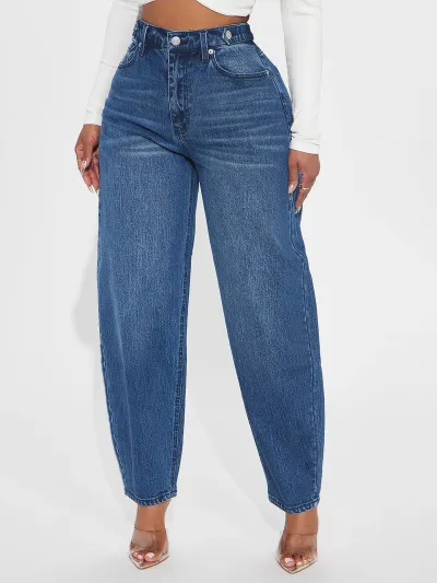 Women Loose Casual Mom Retro Lantern-Shaped Denim Jeans