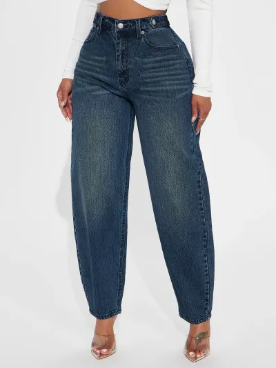 Women Loose Casual Mom Retro Lantern-Shaped Denim Jeans