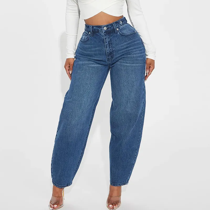 Women Loose Casual Mom Retro Lantern-Shaped Denim Jeans
