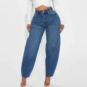 Women Loose Casual Mom Retro Lantern-Shaped Denim Jeans