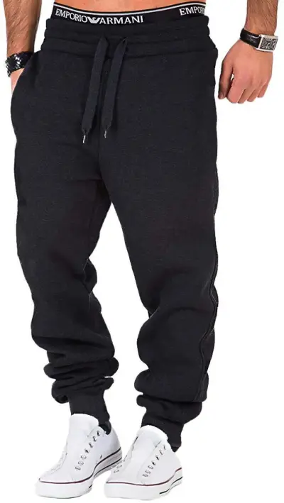 Men Fashion Casual Solid Color Drawstring Jogger Pants Thickened Straight Tube