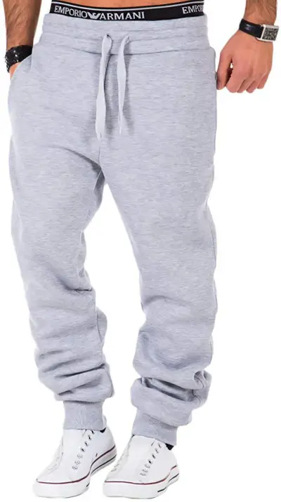 Men Fashion Casual Solid Color Drawstring Jogger Pants Thickened Straight Tube